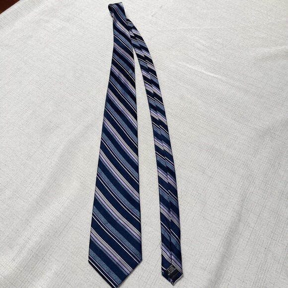 Stafford Men’s Striped 100% Silk Tie. Blue Purple Stripe Tie - Picture 5 of 8